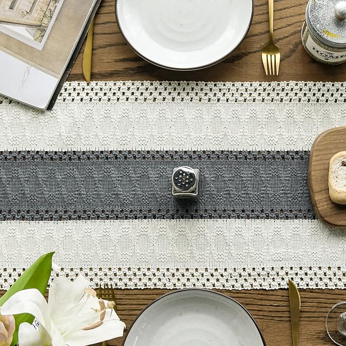 Artoid Mode Dark Grey Farmhouse Rustic Table Runner, Seasonal Holiday Hollow Kitchen Dining Table Decoration for Home Party Decor 12x72 Inch