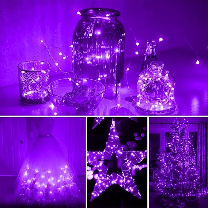 12 Pack Purple Halloween Lights Battery Operated String Lights 7 Feet 20 Led Fairy Lights Waterproof Mini Lights Silver Wire for DIY Indoor Outdoor Xmas Bedroom Holiday Halloween Party Decorations