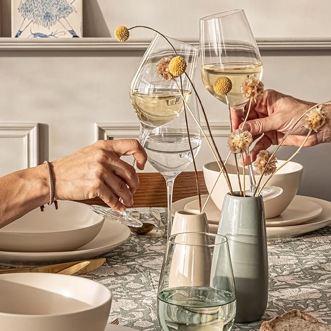 over&back 13oz Traditional Glassware - Set of 4 Classic Stem Drinking Glasses for Parties, Get-togethers, and More - Mouth-Blown - Wine Cups for Kitchen and Dining Room - Clear