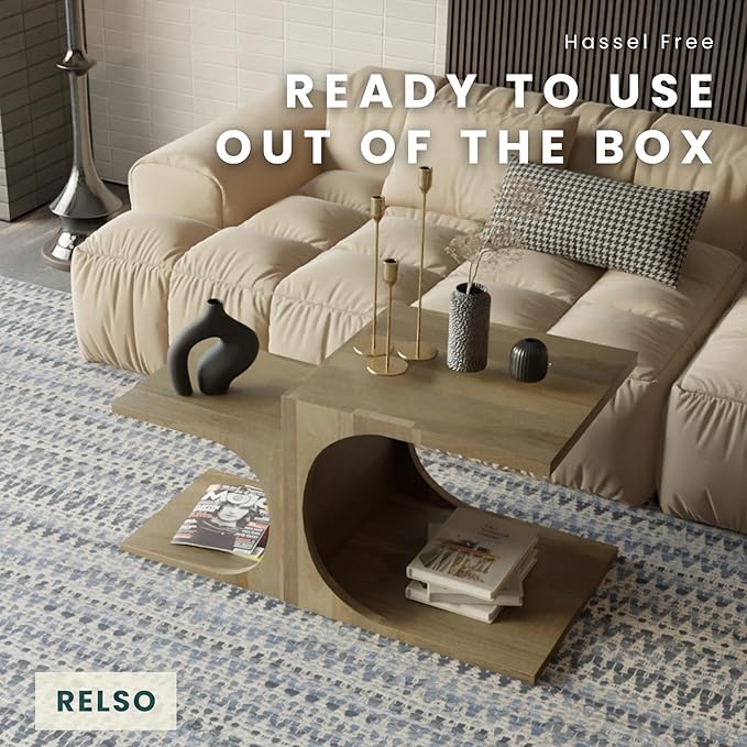 Relso Arch Duo Solid Mango Wood Nesting Tables for Living Room Set of 2 | Stylish Sustainable Design Side Tables | Pre-Assembled Unique Arched Cutouts | Mid Century Accent Table (Rustic Natural)