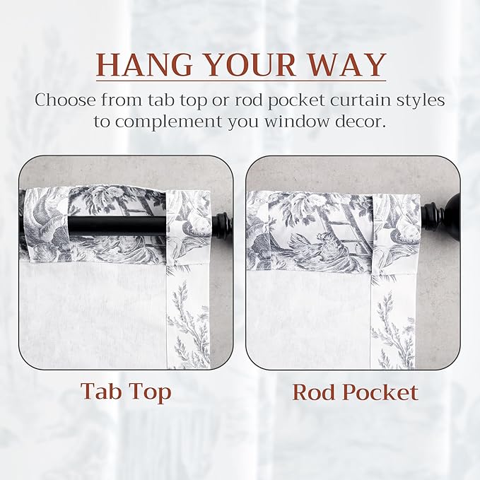 Maison d' Hermine Curtains for Living Room 100% Cotton 124 inch Length Two Panels Light Filtering Toile Curtains with Rod and Loop Pockets (The Miller Paloma Gray (White Background), 50" W x 124" L)