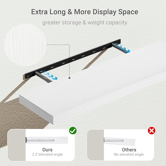 Vivelove 10 inches Deep Floating Shelves 36 inch Long, Wall Shelves Heavy Duty 70 lbs for Bedroom, Bathroom, Living Room, Kitchen, Office, Modern Shelf Home Decor with Invisible Bracket, White