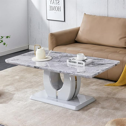 LKTART Rectangle Coffee Table for Living Room, Imitation Marble Coffee Tables with Storage, Modern Stable Base Accent Center Tea Table for Dining Room Small Space Apartment (43.3''L×22.4''W-Grey)