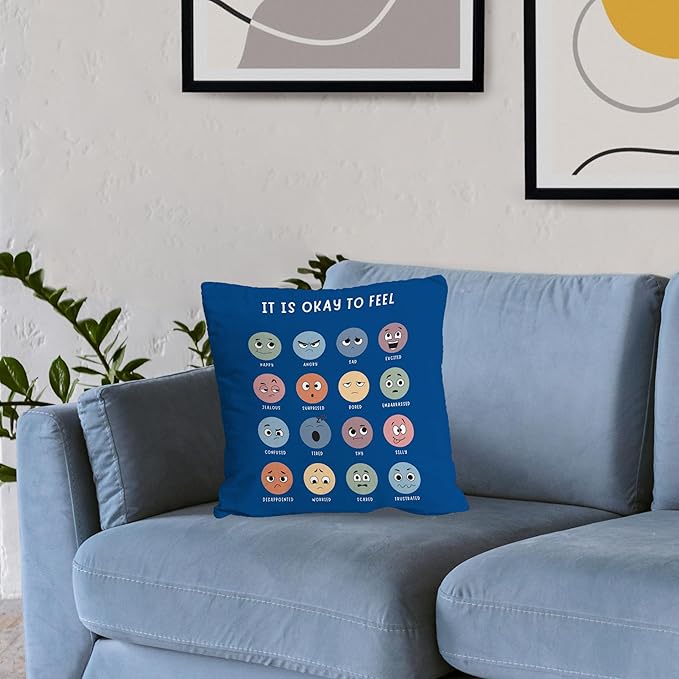 Nogrit Counseling Office Must Haves Pillow Cover, Calming Corner, Mental Health Pillowcase Decor for Home Kids,Mental Health Counselor Gifts, Calming Corner Pillow Covers 18x18 Dark Blue