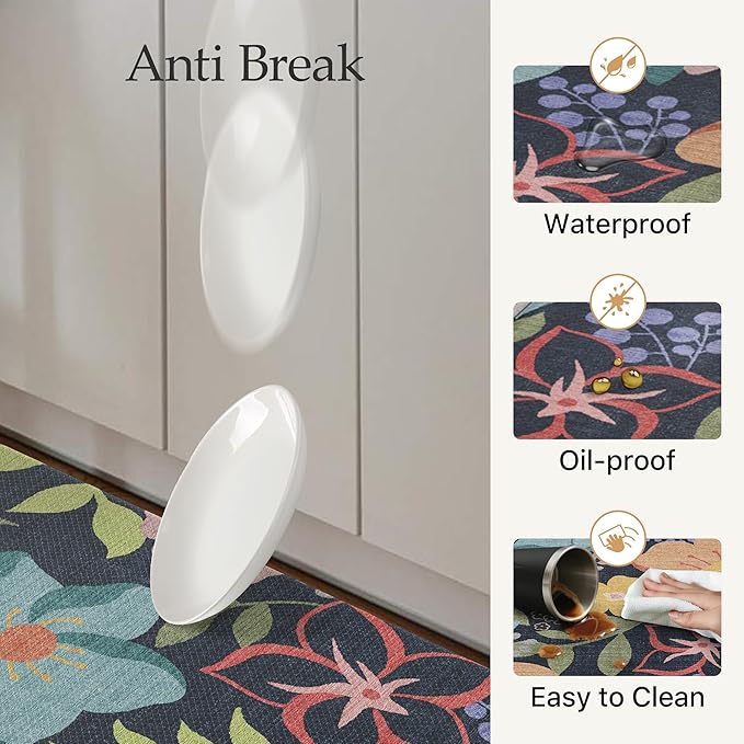 GENIMO Kitchen Mats for Floor 2PCS, Cushioned Kitchen Rugs Non Slip Washable, Farmhouse Anti Fatigue Mat Waterproof, Comfort Standing Mat Rug for Office, Home, Laundry, 17.3"x47"+17.3"x30", LightBlack