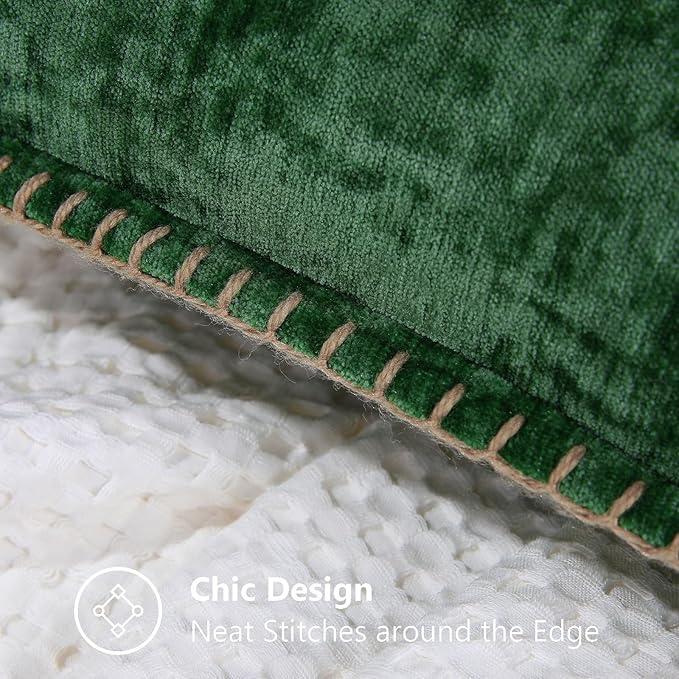 decorUhome Christmas Chenille Soft Throw Pillow Covers 24x24 Set of 2, Farmhouse Velvet Neutral Decorative Euro Pillow Covers with Stitched Edge for Couch Sofa Bed Home Decor, Green