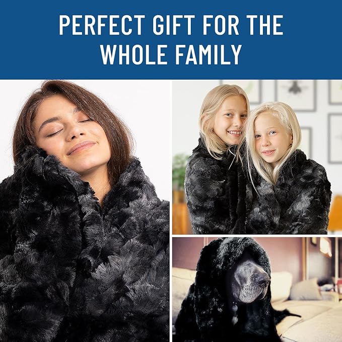 Everlasting Comfort Soft & Comfortable Black Faux Fur Throw Blanket for Couch - (50"x65") Minky & Fluffy Fall Blankets & Throws, Plush Fuzzy Cover for Bed, Sofa & Living Room - Cozy Home Decor