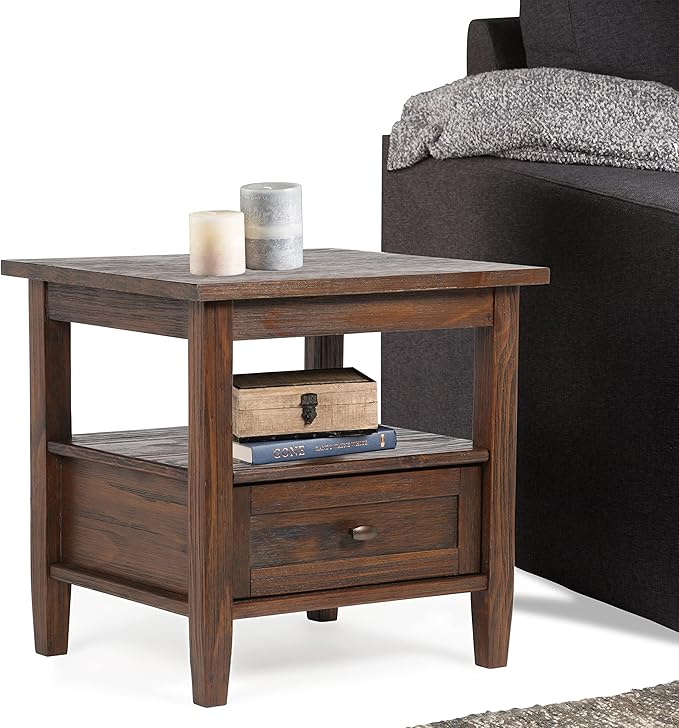 SIMPLIHOME Warm Shaker SOLID WOOD 20 inch Wide Rectangle Transitional End Table in Distressed Charcoal Brown for the Living Room and Bedroom