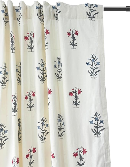 ATOSII 100% Cotton Single Panel Block Print Curtain, Easy Hanging with Rod Pocket & Loop, Living Room, Dining Room, Bedroom Light Filtering Boho Curtains, Set of 1, 60" W X 96" L, Tamra