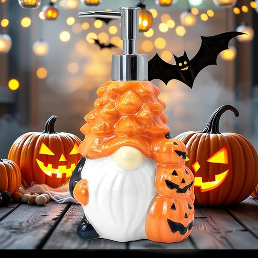 Hexagram Halloween Soap Dispenser, Halloween Bathroom Kitchen Decor, Gnome Ceramic Soap Dispenser for Home Indoor Decorations, Refillable Lotion Essential Oil Dispensers with Pump