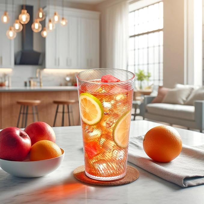 Amazing Abby - Breeze - 30-Ounce Plastic Tumblers (Set of 6), Drinking Glasses, All-Clear Reusable Cups, Stackable, BPA-Free, Shatter-Proof, Dishwasher-Safe