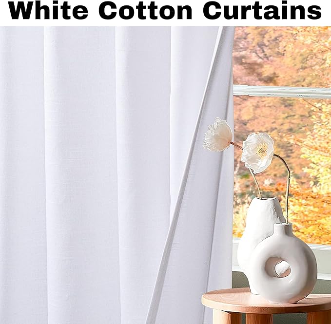Bedding Craft Khadi Textured Cotton Curtain, 50x72 inch, White (Set of 2)