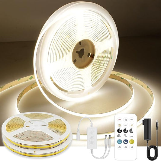 65.6ft COB LED Strip Light Natural White, High Bright LED Strips with 320LEDs,RF Remote and UL Power Supply,4000K Dimmable LED Lights for Bedroom,Kitchen,DIY Home Decoration, 2 Rolls of 32.8ft