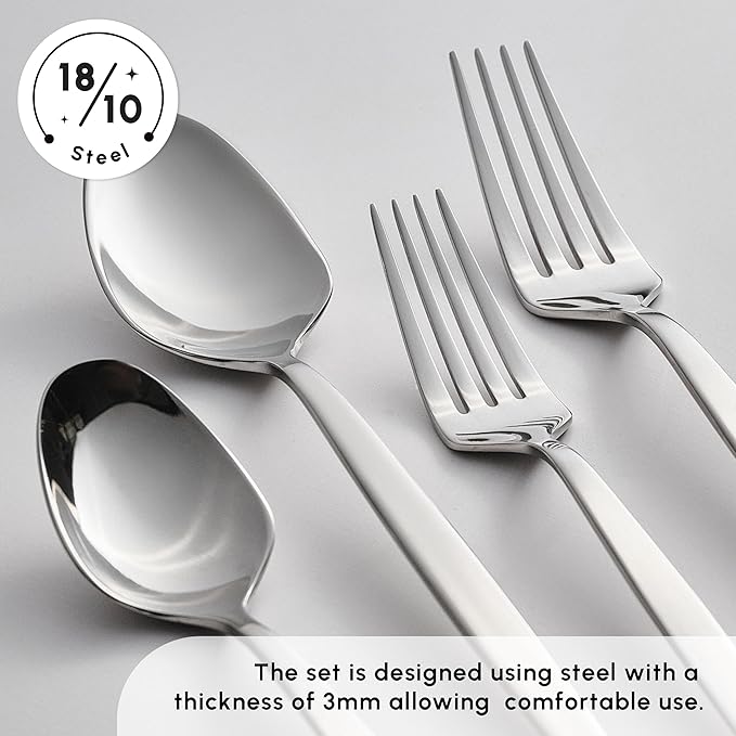 Karaca Thor 84-Piece Table Cutlery with Box, Stainless Steel in Elegant Box, Stylish and Durable Cutlery for Demanding Table Culture