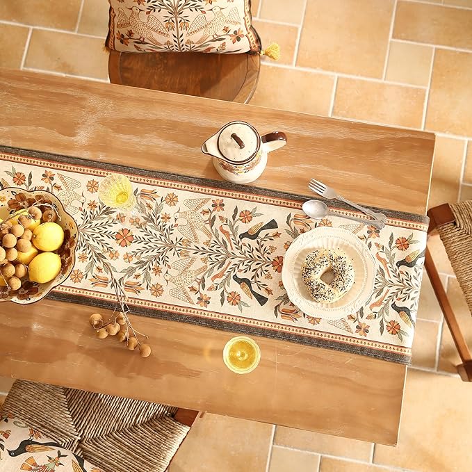 Decorative Linen Table Runner 71 Inches Long,Floral Print Rustic Runner for Table Decor Tabletop Table Runners for Kitchen,Dining,Tea Party,Home,Christmas,12"*71"