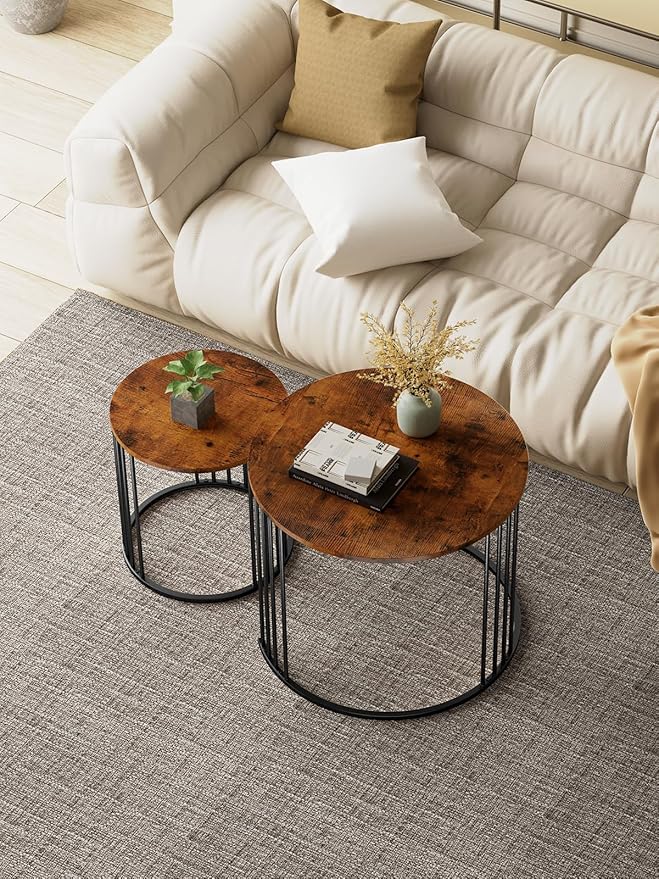YORKING Nesting Coffee Table Set of 2, Round Table, Modern End Side Table Night Stand for Bedroom Dining Room (Brown)