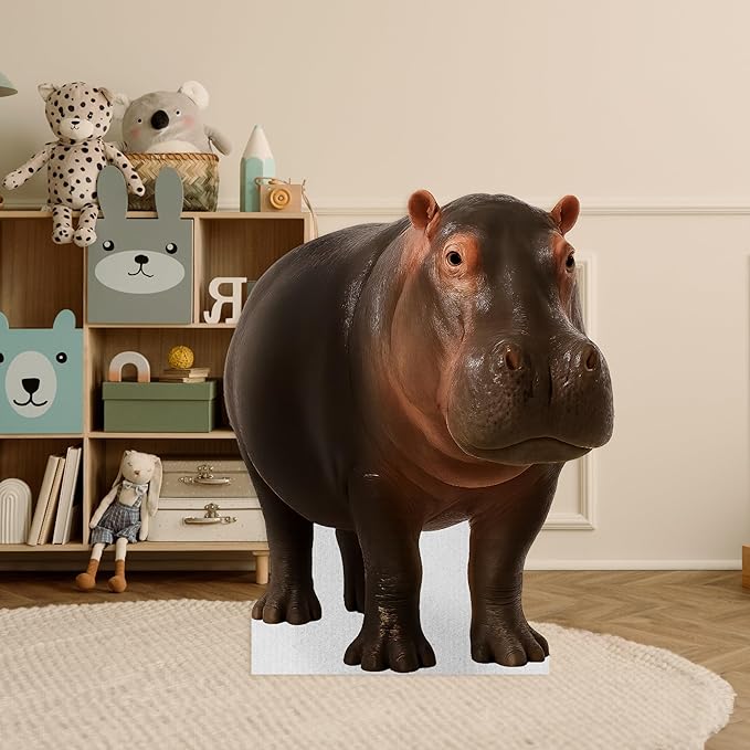 Hippo Life Size Standee - 4FT Freestanding Coroplast Cutouts | Safari Animal Standup Photo Booths, Jungle Party, Birthday & Halloween Decorations