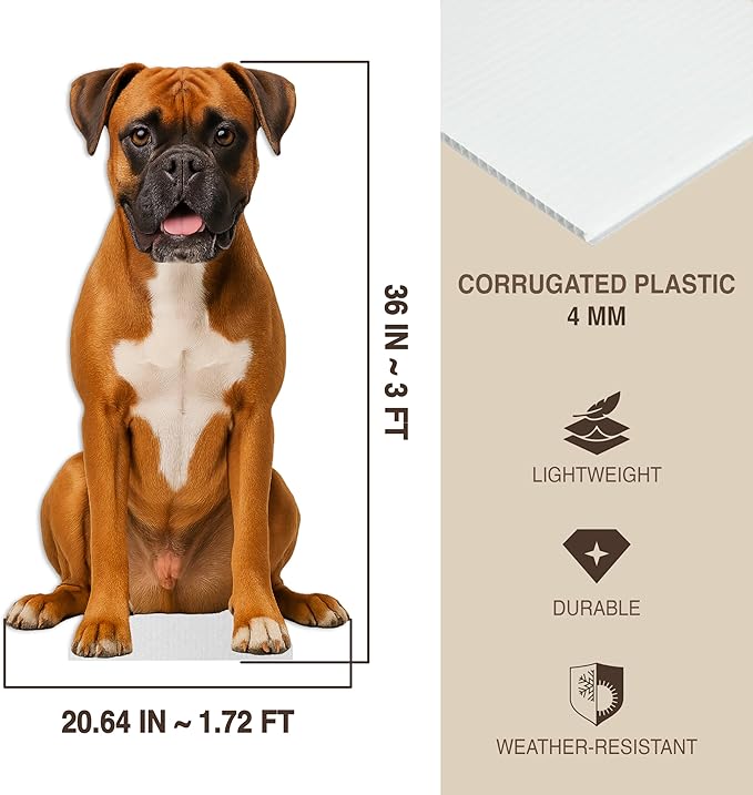 Dog -Boxer Life Size Standee - 3FT Freestanding Coroplast Cutouts | Pets Animal Standup Photo Booths, Birthday & Halloween Decorations