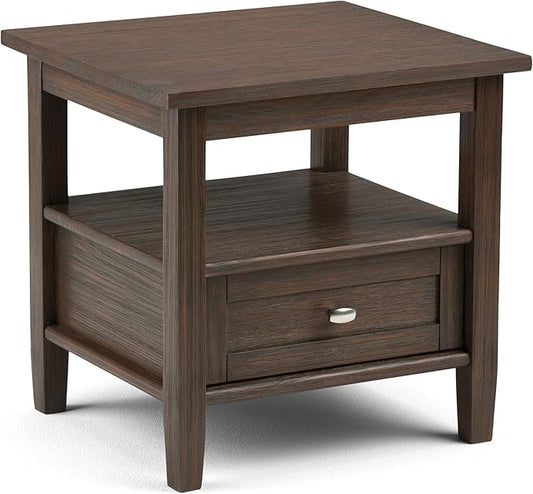 SIMPLIHOME Warm Shaker SOLID WOOD 20 inch Wide Rectangle Transitional End Side Table in Farmhouse Brown for the Living Room and Bedroom