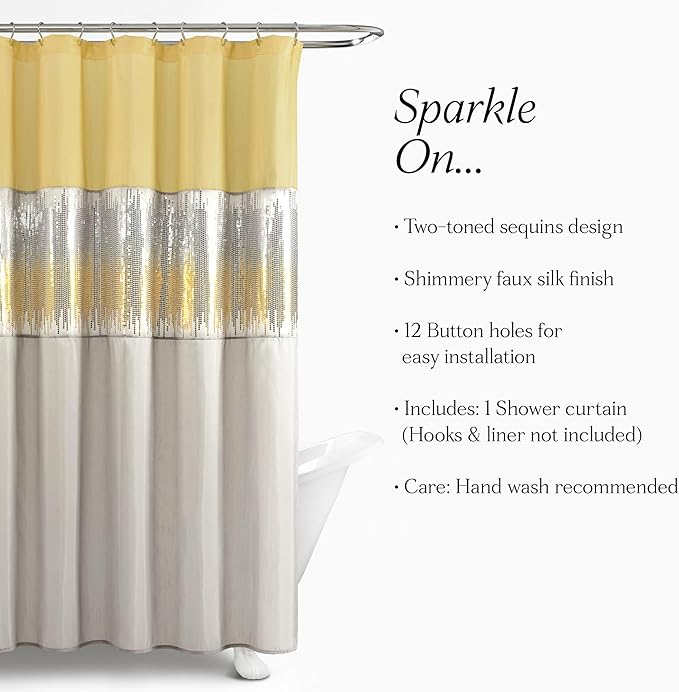 Lush Decor Night Sky Shower Curtain, 72" x 72", Yellow & Gray