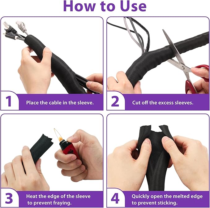 Cable Management Sleeve YCLYC 8.2ft - 1/4inch, Cable Wrap Cord Covers for Pets, Easy Install Cable Sleeves Cord Management, Flexible Computer Cord Organizer for Cords, Black Cable Covers