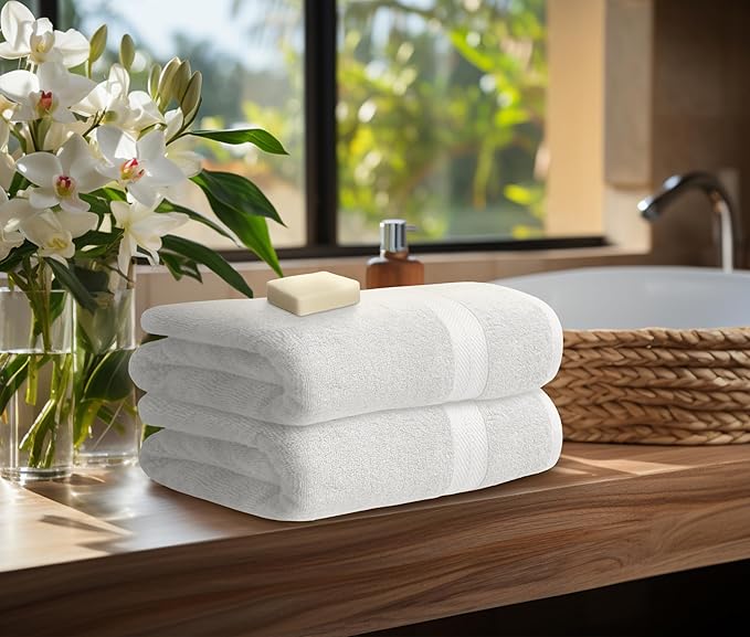 Avalon Towels Luxury 8 Piece White Towels Set, 2 Bath Towels, 2 Hand Towels and 4 Washcloths, 600 GSM 100% Ring Spun Cotton Highly Absorbent White Bathroom Towels, Ideal for Hotel, Spa and Gym