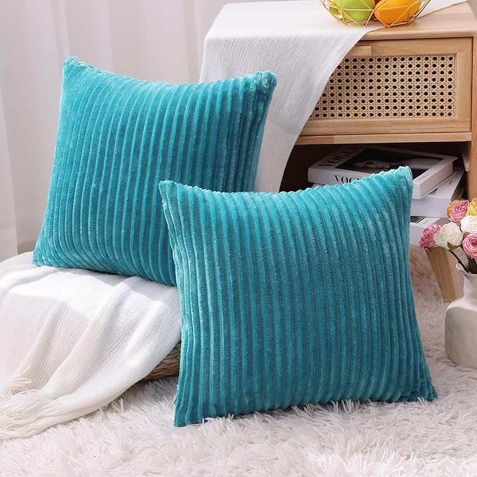Simmore Decorative Throw Pillow Covers 26x26 Set of 2, Soft Natural Plush Flannel Double-Sided Fluffy Couch Pillow Covers for Sofa Living Room, Teal