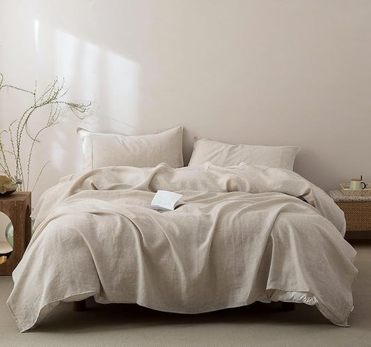 Talasily 100% French Pure Linen Sheets Set King Size,Oeko-TEX Certified Bedding, All-Season Breathable for Hot Sleepers,16 Inch Deep Pocket Machine Washable 4-Piece (Natural Linen)