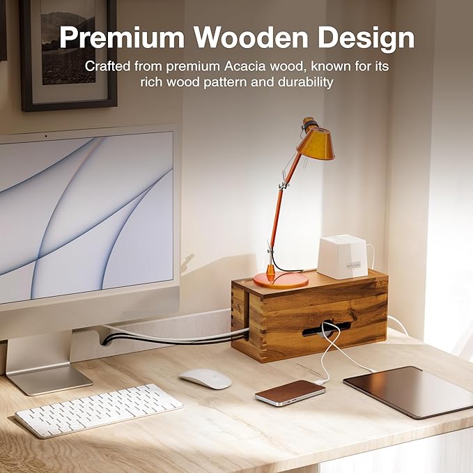 Acacia Large Cable Management Box - 15" L Cord Box Hider Power Strip Box for Power Strip Organizer - Cable Hider Box, Surge Protector Box to Hide Cords - Wire Box Hider for Desk Organization