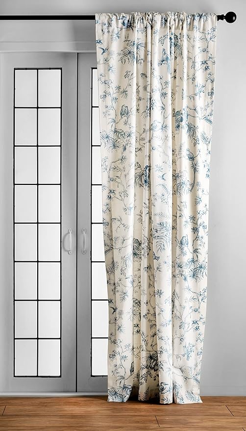Maison d' Hermine Curtains for living room 100% Cotton 108 inch length Two Panels Light Filtering Toile Curtains for Bedroom Windows with rod and loop Pockets Drapes (Jouy Paradise Blue, 50"W x 108"L)