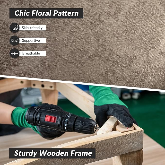 HULALA HOME Wingback Accent Chairs Set of 2 with Retro Wood Legs, Traditional Fabric Armchairs for Bedroom Living Room, Comfy Upholstered Sofa Chairs Reading Chairs with Unique Pattern Design, Brocade