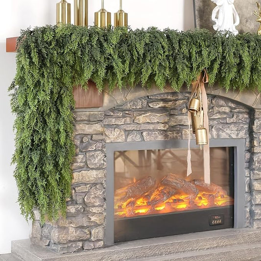 Christmas Cedar Garland - 5ft Artificial Cedar Garland Faux Lush Green Fake Pine Needles for Fireplace,Table,Window,Stairs,Mante,Holiday Indoor Outdoor Xmas Decor(2PCS)
