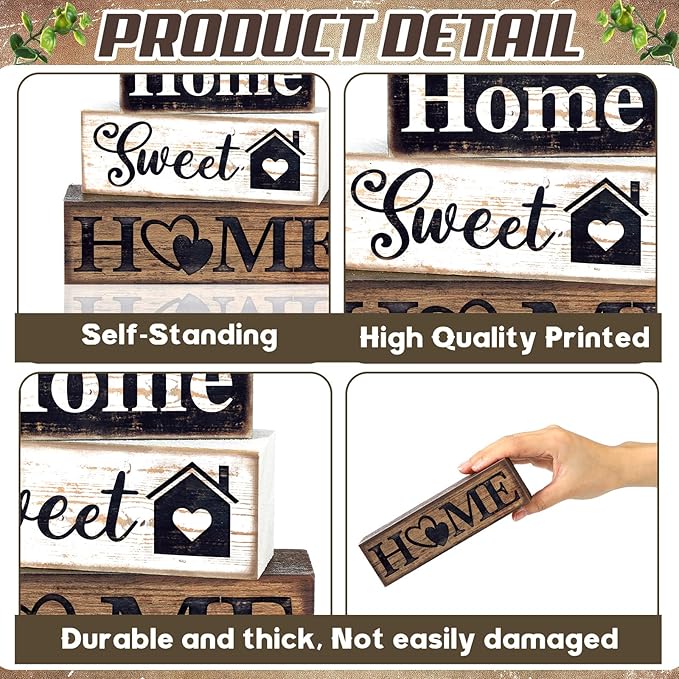 4 Pcs Farmhouse Wooden Tabletop Decor Farmhouse Tiered Tray Decor Rustic Eucalyptus Leaves Wood Block Sign Gift Sweet Home Centerpiece Home Table Decortion