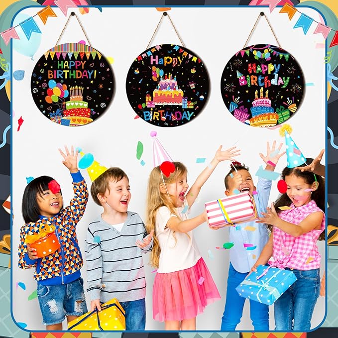 Blosssound 3 Pcs Door Decorations Front Hanging Door Sign Hanging Ornament Wooden Wall Sign Hanger for Celebrations Farmhouse Home Living Room Party Supplies(Birthday)