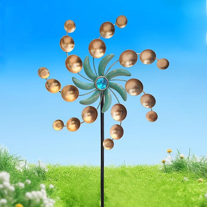 39" Metal Wind Spinners,Wind Sculptures Garden Stake Decorations,Outdoor Windmill for Yard and Garden Lawn Patio Decor(Bronze)