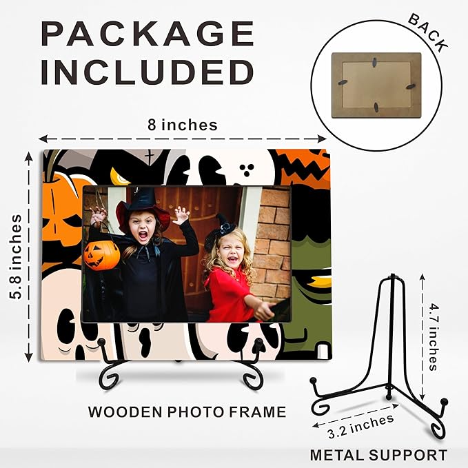 4X6 Halloween Picture Frame With A Metal Stand-Dark Style, Enchanted Pumpkin Ghost Wooden Photo Frame For Tabletop Display- Gifts for Kids Friends Family, Memorable Home Decorations- A28