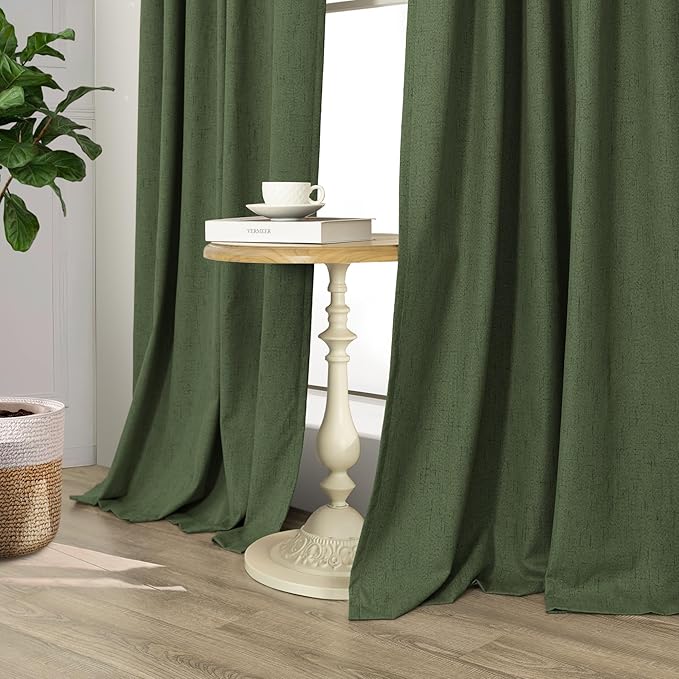Christmas Green Blackout Curtains for Bedroom Linen Light Pale Olive Green Room Darkening Window Drape Black Out Dark Curtains for Ceiling Door Living Mid Century Modern Decor 108 Inches Long 2 Panels