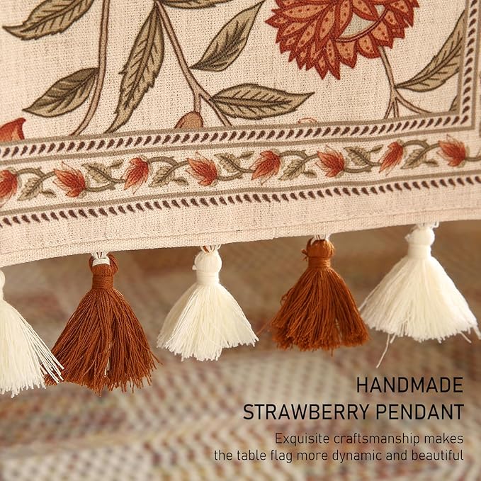 ISAENNE Designer Elegant Linen Table Runner 71 Inches Long,Vintage Orange Floral Pattern Table Runners for Dining Tables,Kitchen Decor,Thanksgiving,Christmas,Banquet,12"*71"-Alvarado A