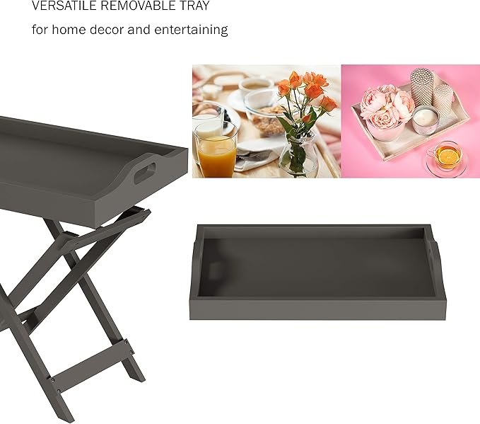 Folding TV Tray Table - Contemporary Side Table with Removable Tray Top for Food Serving, Decor, or Meals - Portable End Furniture for Living Room, Bedroom, or Home Office by Lavish Home (Gray)