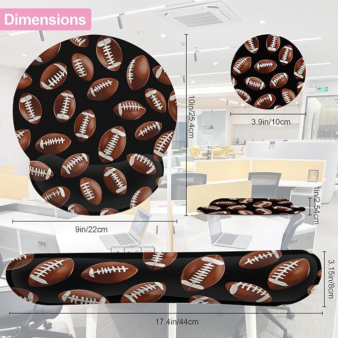 American Football Keyboard Wrist Rest Pad and Mouse Pad Wrist Support Set,3-in-1 Ergonomic Mouse Pad with Non-Slip Rubber Base for Home Office Game Computers Desk,