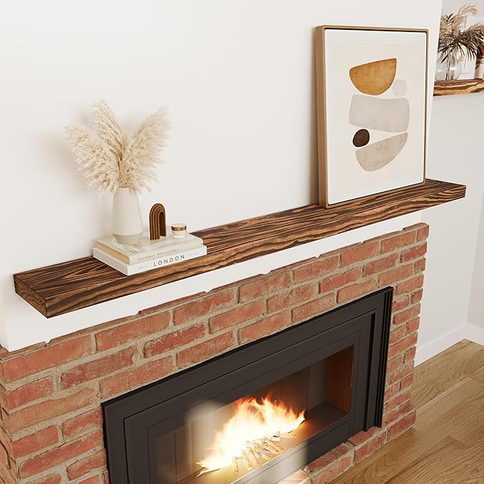 72'' Pine Wood Floating Shelf for Wall - Rustic Wall Mounted Wooden Shelf for Stylish Home Décor, Fireplace Mantel 72inch (Light Walnut, 72x8x2) - 1pcs