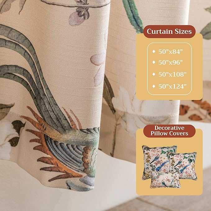 Maison d' Hermine Hokuzai 100% Cotton Curtain One Panel for Living Rooms Bedrooms Offices Tailored with a Rod Pocket and Loop for Easy Hanging (Beige, 50 Inch by 96 Inch).