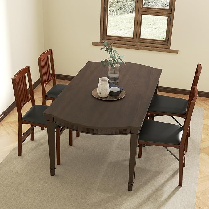 COSTWAY Folding Dining Chairs Set of 2, Wooden Kitchen Side Chairs w/Padded Seat, Solid Wood Frame, 400 LBS Load Bearing, No Assembly Needed, Vintage Foldable Chairs for Dining Room, Living Room
