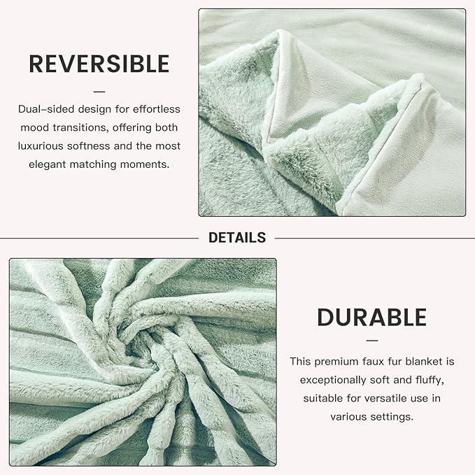 NEXHOME PRO Faux Fur Throw Blanket Sage Green, Soft Cozy Plush Fleece Blanket for Sofa Couch Bed Living Room, Dual Sided Blankets for Women Men Kids 50 * 60 Inches
