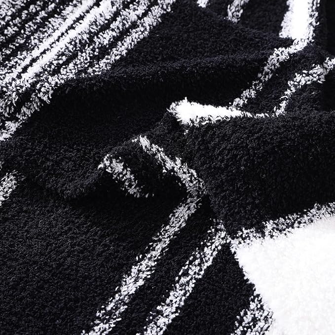 WRENGONGE Black White Throw Blanket, 50x70 Soft Cozy Striped Throw Blankets for Couch, Sofa, Bed, Travel, Lightweight Fluffy Warm Plush Decorative Blankets for Women, Men,Kids Gift