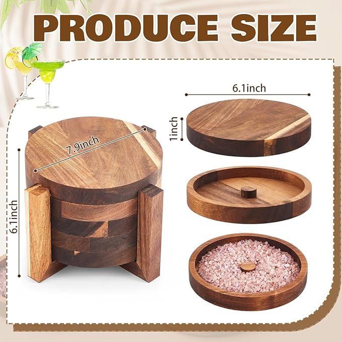 Mifoci Margarita Salt Rimmer Set Acacia Bar Rimming Station with Sponges & Quick Release Home Bar Accessories for Margarita, Cocktail Drinks, Bartender Kit, Party Supplies (5-tier)