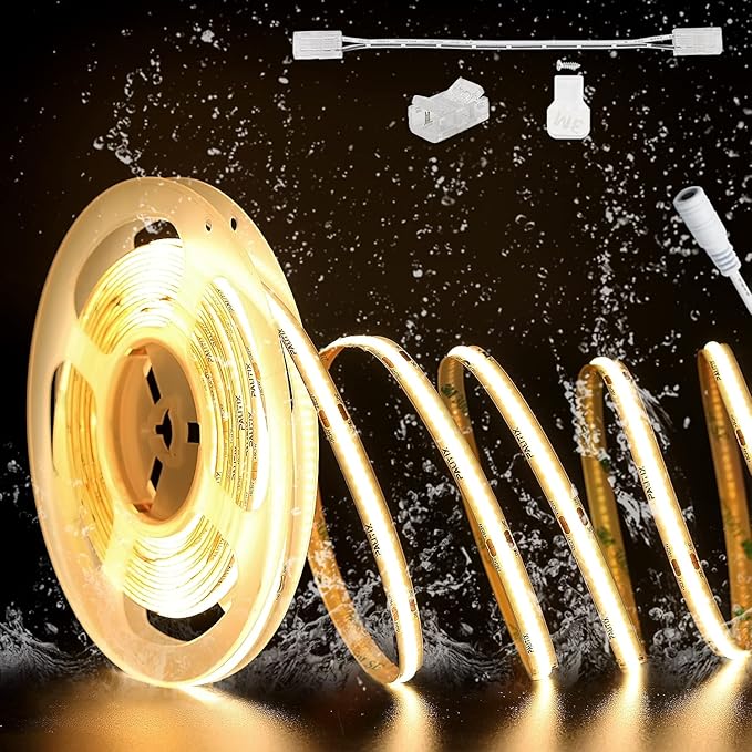 PAUTIX COB LED Strip Light IP65 Waterproof 32.8ft/10m 5040LEDs Warm White 2700K,High Lumen Flexible CRI93+ LED Tape 24V Super Bright,for Home&Office Lighting Project(Adapter&Dimmer Sold Separately)