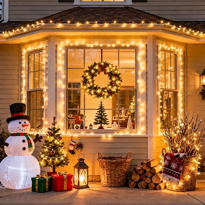JMEXSUSS 500 LED Warm White Christmas Lights Indoor Outdoor, 163ft Clear Wire Plug-in String Lights Bedroom, 8 Modes Remote Control Christmas Tree Lights for Christmas Bedroom Tree Classroom