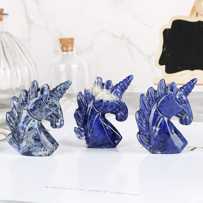 Artistone Crystal Unicorn Figurine Ornament Decor Hand Carved 2 Inches Sodalite Unicorn Statue Animal Healing Collectible Figurine Reiki Paperweight Home Office Girl Gifts