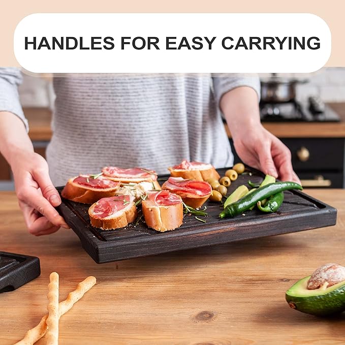 Wooden Steak Board Solid Oak Serving Barbecue Platter Natural Thick Cutting Plate Durable & Quality (Large)